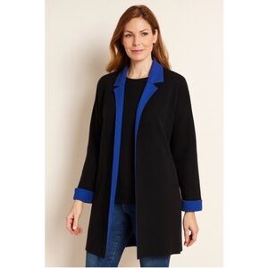 Talbots Black and Blue Long Open Cardigan